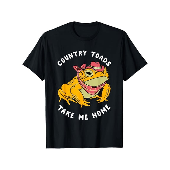 Country Toads Take Me Home Graphic T-Shirt for Men - 100% Cotton Relaxed Fit Casual Tee with Whimsical Frog & Plaid Bandana Design, Black, Sizes S-XXXL, Allseason Apparel | Playful Design | Easy 】