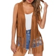 thumbnail image 2 of Stichou Womens Faux Suede Tassel Fringe Vest Sleeveless Western Cowgirl Vest 70s Costume Tops Trendy Jacket Khaki 2XL, 2 of 5