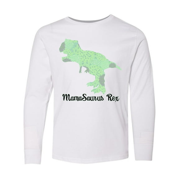 Inktastic Mamasaurus Rex in Green Long Sleeve Youth T-Shirt