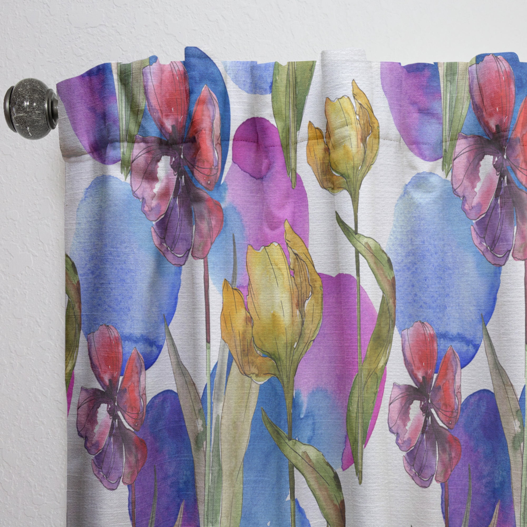 Designart 'Tulips Retro in Purple' Mid-Century Modern Curtain Panel