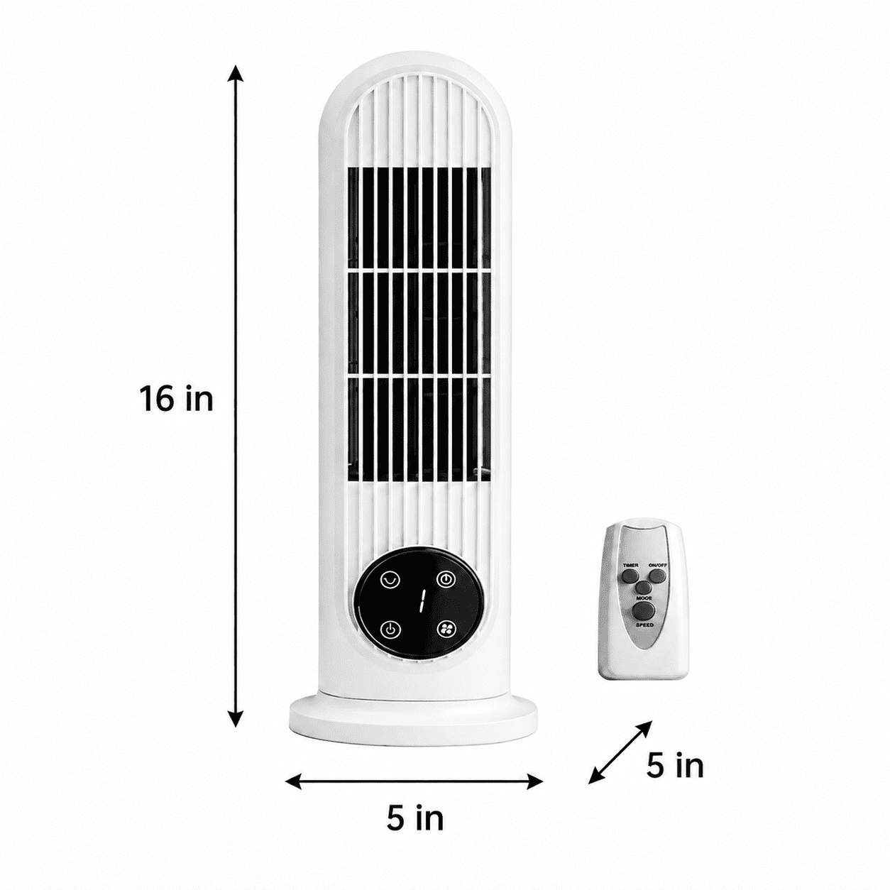 Alvantor 16-Inch Mini Tower Fan, Floor or Wall Mount, Touch Control, Remote, 3 Speeds, Oscillation, 9-Hour Timer, White