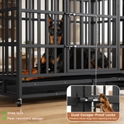 TIME RAY 48 Inch Heavy Duty Dog Crate,Indestructible High Anxiety Dog Cage for Outdoor and Indoor with Lock, Double Door & Removable Tray,Black