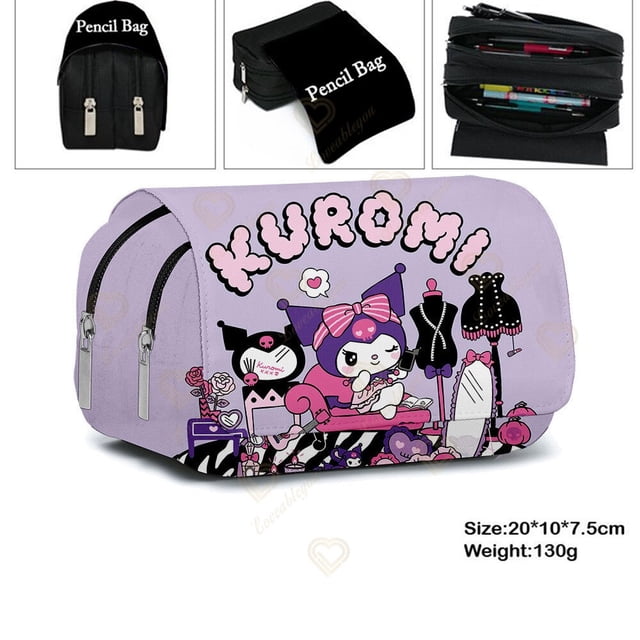 Sanrio-estuche de lápices Kawaii Hello Kitty Cinnamoroll Kuromi My Melody Purin Dog, bolsa de lápices, suministros escolares, papelería
