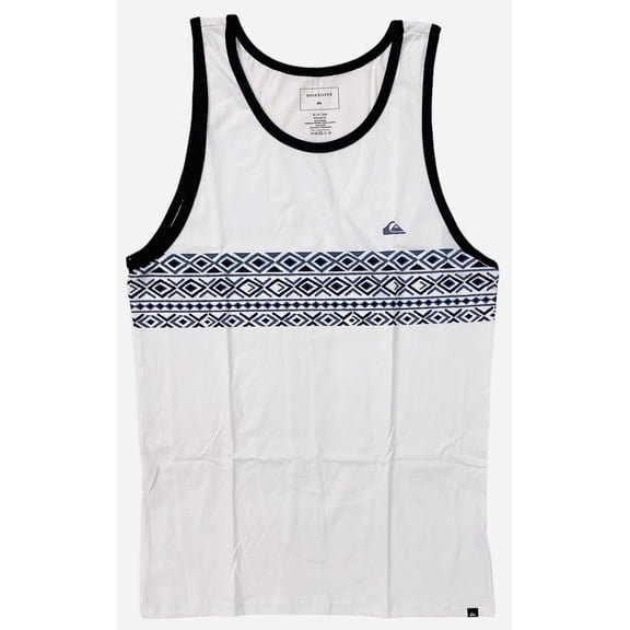 Quiksilver Men's Tribal Fuzz Framed Graphic Print Tank Top Tee T-Shirt (Small, White)