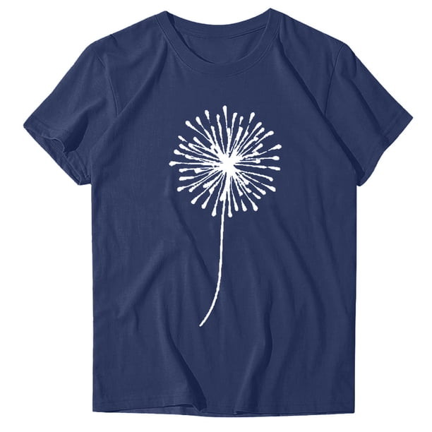 Camiseta corta con cuello redondo y estampado de flores a la moda para mujer, blusa holgada, camisa superior azul marino/2XL