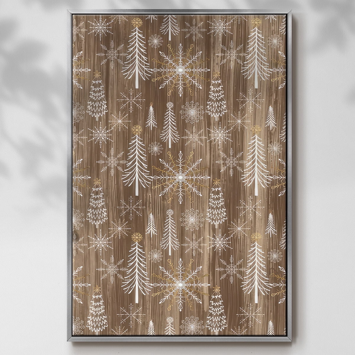 Barnwood Wonderland Collection E - Framed Gallery Wrapped Holiday Canvas - 27 x 41 - Silver Frame