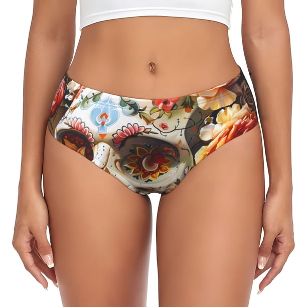 Fotbe Rose Floral Skull Calzones Estampados para Mujer – Ropa Interior de Algodón, Cómoda, Suave y Elástica-XX-Large