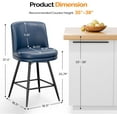 thumbnail image 3 of VINGLI 26" H Swivel Barstools Set of 2, PU Faux Leather Upholstered Counter Height Bar Stool with Back, Kitchen High Chairs with Cushion Round Seat, Metal Legs, White, 3 of 14