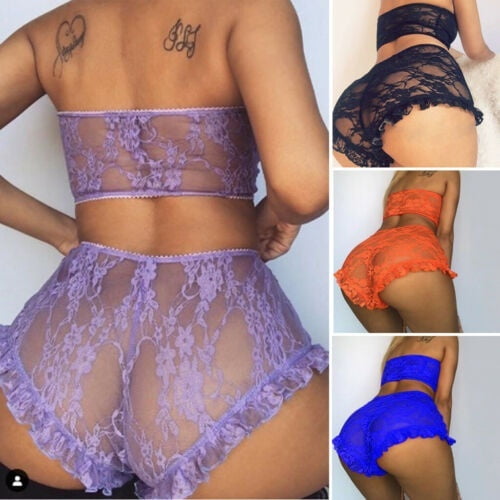 Womens Halter Neck Sexy Lingerie Sleepwear Lace Bra G-string Set Underwear  Lace Nightwear Outfits