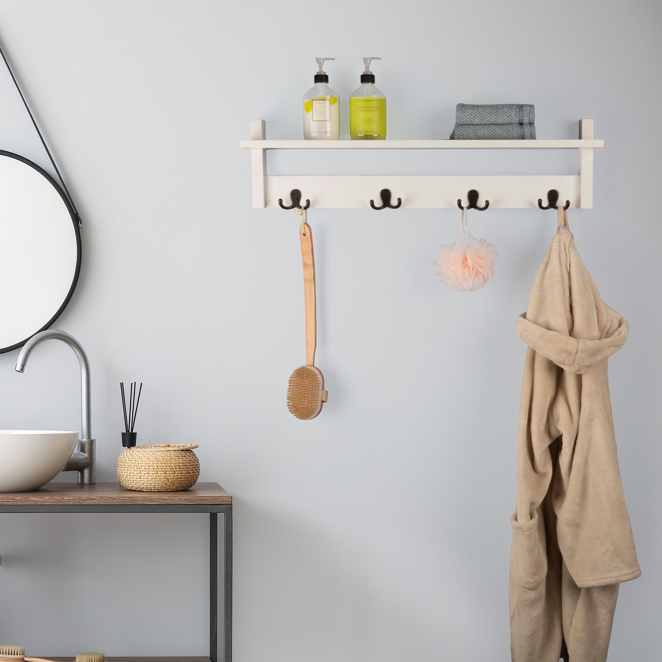 Lavish Home Coat Rack with Shelf - Wall Mount Shelf with 4 Hooks (White)