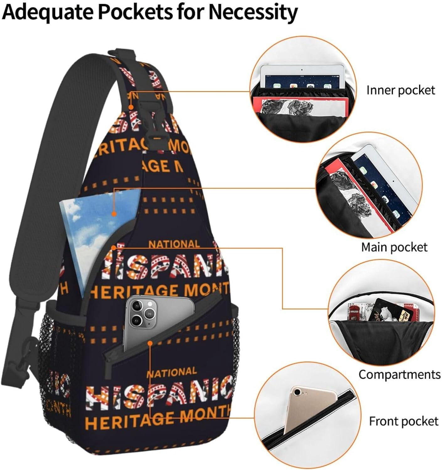 Mes Nacional De La Herencia Hispana Hispanic Heritage Month Sling Bag Crossbody Hiking Travel Chest Bags Backpack Shoulder Daypack for Women Men