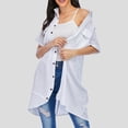 thumbnail image 3 of Nuevas mujeres blusa larga dobladillo irregular mangas cortas bolsillos sueltos casual camisa de ves Tomshoo Blanco/5X-grande, 3 of 7