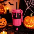 thumbnail image 5 of Halloween Slime Drip Cup Holder Spooky Drink Sleeve With Chain Strap Anti Slip Ribbed Grip Drink Cup Carrier For Parties Daily Use(Pink-18Cm), 5 of 8