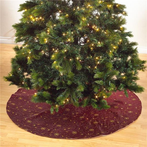 SARO Embroidered & Sequined Tree Skirt Burgundy