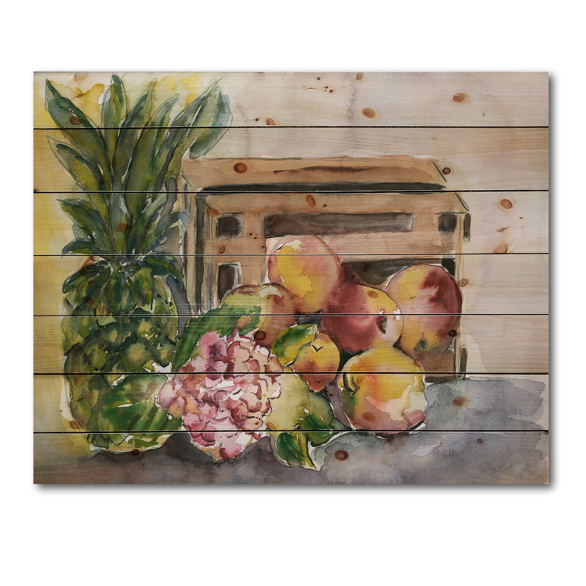 Designart 'Historic Fruits V' Farmhouse Print on Natural Pine Wood