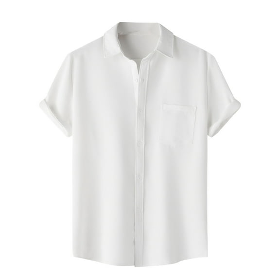 cfhntfmh Button down Shirts for Men Summer Short Sleeve Lapel Knitted Blouses Plus Size Casual Tops with Pocket