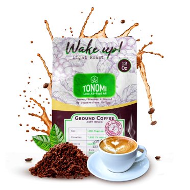 Tonomi Wake Up! Light Roast Ground Coffee - Coarse Grounds for Cold Brew or Traditional Brewing - Caffeine Packed, 12oz