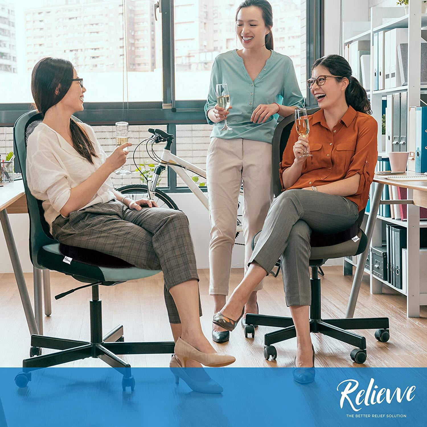 RELIEVVE Donut Pillow Pain Relief Cushion Tailbone Pillow for Hemmoroid Treatment, Prostate, Bed Sores, Pregnancy, Post Natal & More. Ultra Comfort Memory Foam.