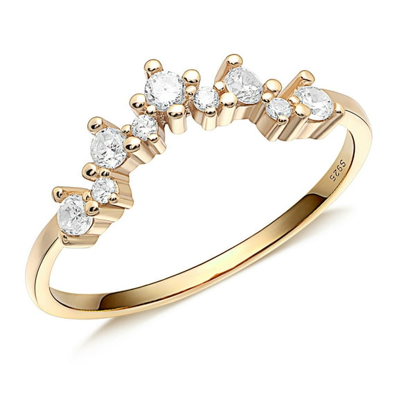 UIONEN Gold Plated 925 Sterling Silver Rings for Women Zirconia V Stacking Ring Size 6