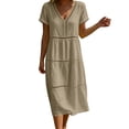 thumbnail image 4 of Josdec Women's Casual Solid Color Cotton Dress V-Neck Eyelet Cutwork Short Sleeve Tiered Midi Dress for Daily Wear in Spring Summer S-3XL, 4 of 6