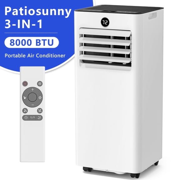 Patiosunny 8000 BTU Portable Air Conditioner, Dehumidifier, Fan, Sleep Mode, 4 in 1 AC with 24-Hour Timer