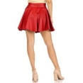 thumbnail image 4 of Women's Solid Faux Leather Flared Pleated Stretch Mini Skater Skirt, 4 of 7