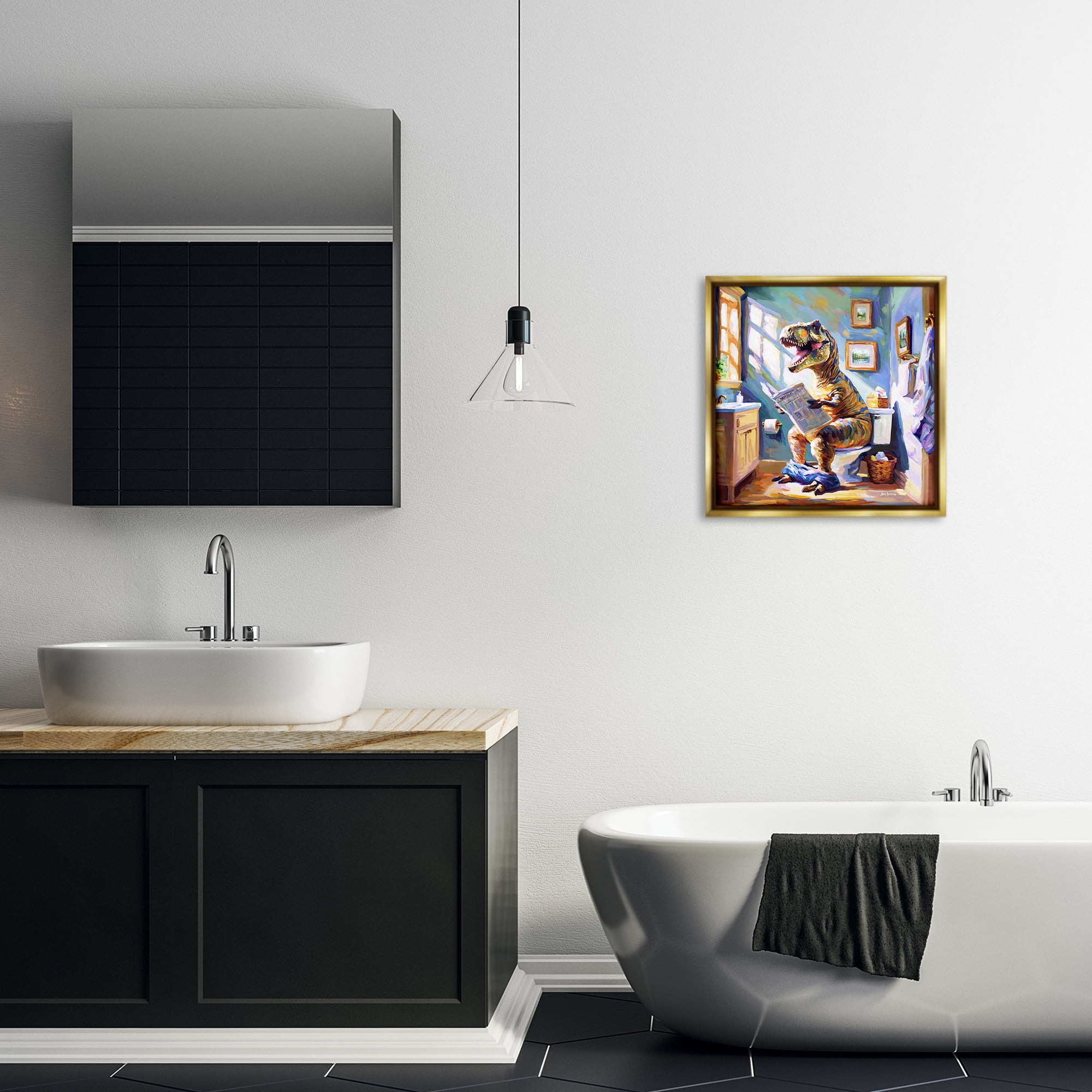 Stupell Industries Urban Bathing Bear Typography Painting Gold Floater Framed Canvas Art Print Wall Art, 18 x 18