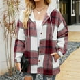 thumbnail image 2 of Cnbwig Fall Checked Hoodies for Womens Winter Fashion Oversized Plaid Hooded Button Down Loose Jacket Casual Outwear Z3-Red S, 2 of 9