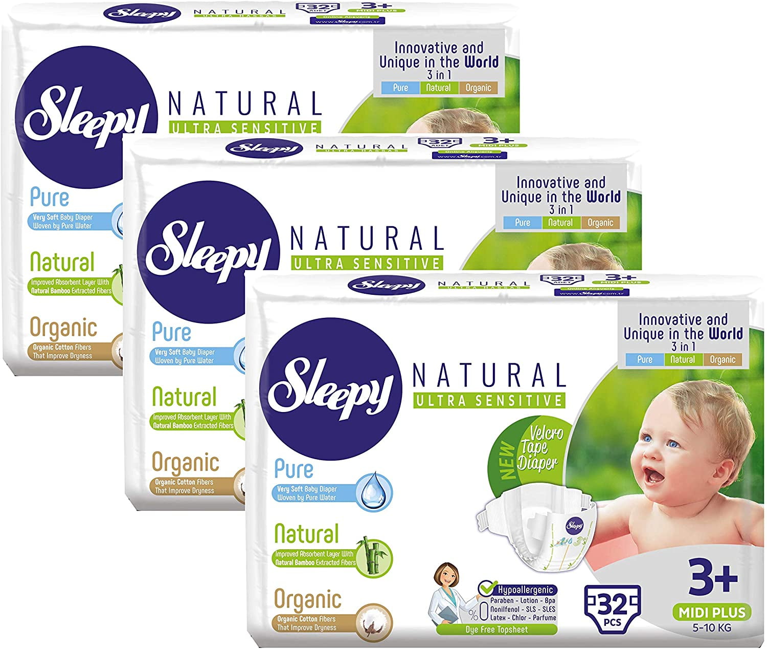 Sleepy Natural Diapers Size 3 Plus Organic Diapers Highly Absorbent