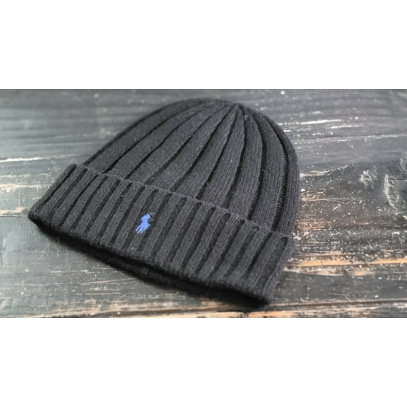 Polo Ralph Lauren Pony Logo Black/Blue Pom Pom Beanie Unisex Size