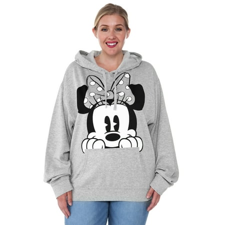 plus minnie hoodie fleece peeking sweatshirt mouse gray disney