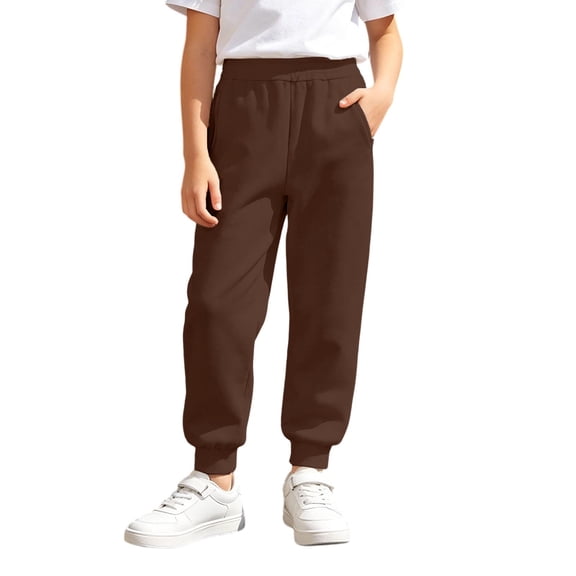 YAYUBA Girl's Joggers Cinch Bottom Sweatpants with Pockets | Soft Cotton, elastic waist, Cinch bottom hem, Back To School Outfits, Brown, 4-5 Years