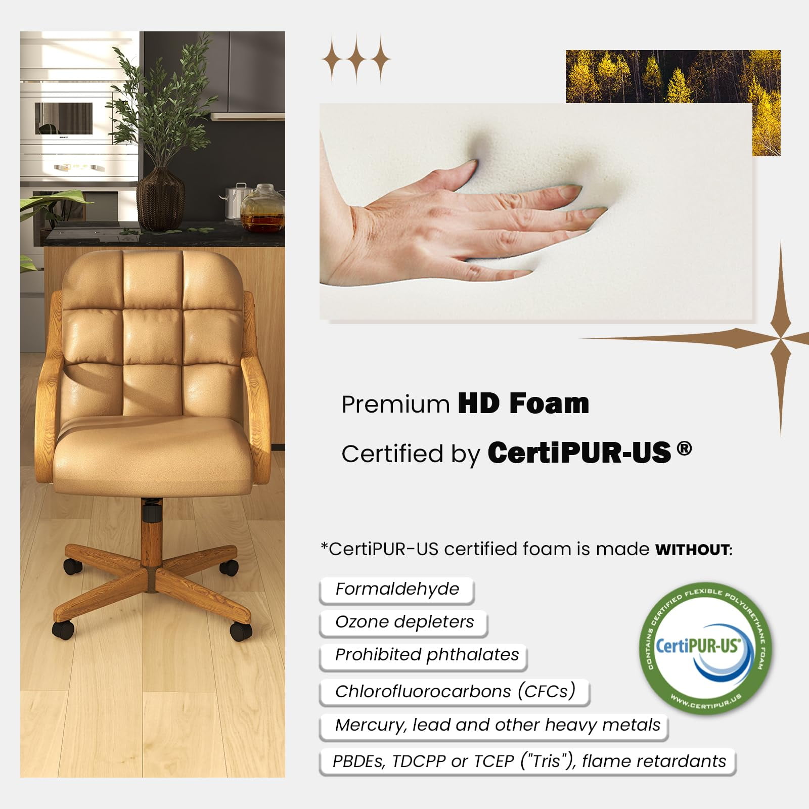 Chromcraft Douglas Swivel Tilt Dining Chair with Casters – Comfortable Cushioned Seat for Kitchen & Home Office, Taupe Upholstery, Chestnut Wood Accents, 1-piece set