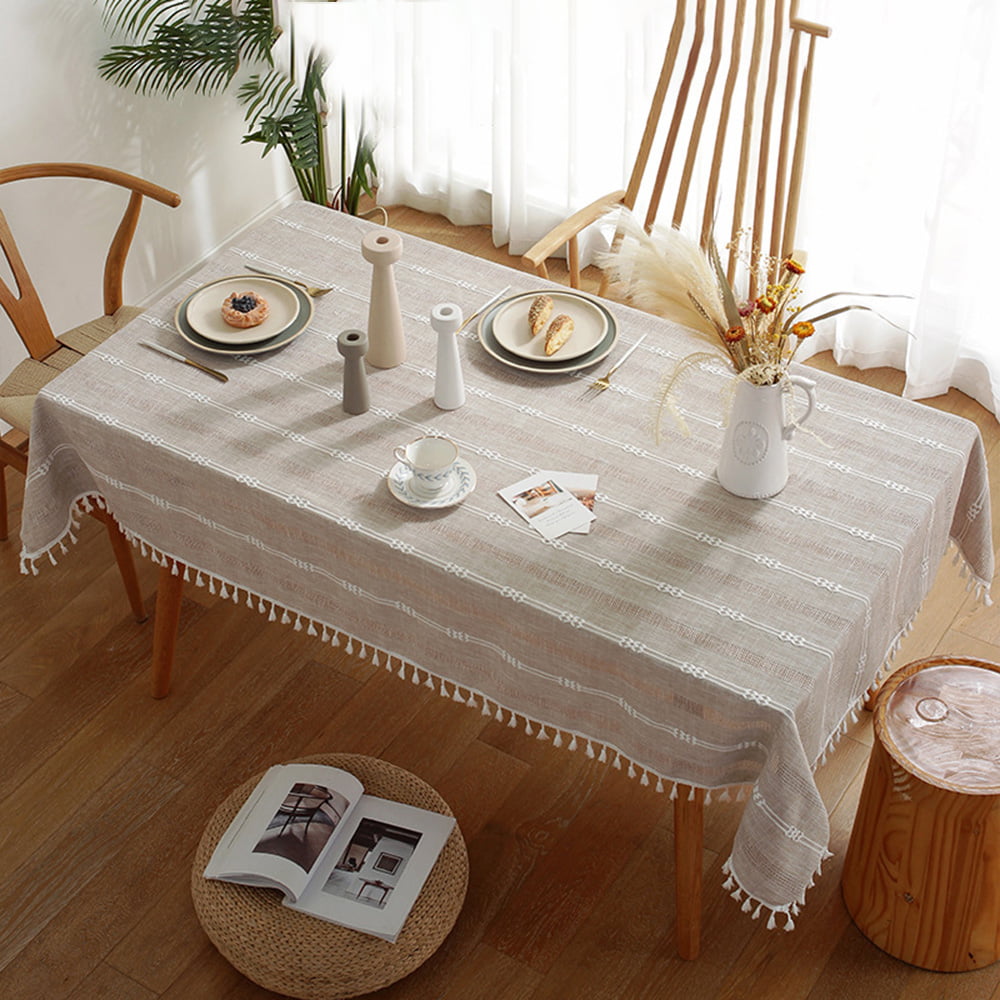 Details about   Cotton Linen Solid Coffee Gray Tablecloth Simple Style Table Cover with Tassel