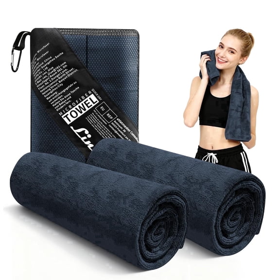 Microfiber Gym Towel , 40in*20in, Fast Drying Super Absorbent Sports Sweat Towel for Gym, Yoga, Fitness, Camping & Travel,2PCS
