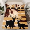 thumbnail image 2 of Manfei Jungle Animal Deer Twin Sheet Sets,Vintage Anerican Flag Twin Fitted Sheet,Brown Black Flat Sheet For Boys Kids,Breathable Home Decor,3pcs, 2 of 7