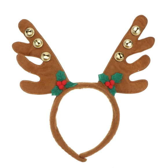 Diadema de cuernos de reno con campanas, fiesta de Navidad, disfraces, accesorios (marrón)