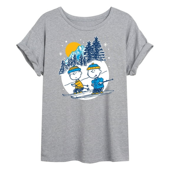 Peanuts - Charlie Brown And Linus Skiing - Women's Oversized T-Shirt