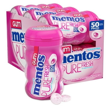 Mentos Pure Fresh Sugar-Free Chewing Gum With Xylitol, Bubble Fresh Flavor, Bubble Gum, 50 Piece Bottle (Bulk Pack Of 6)
