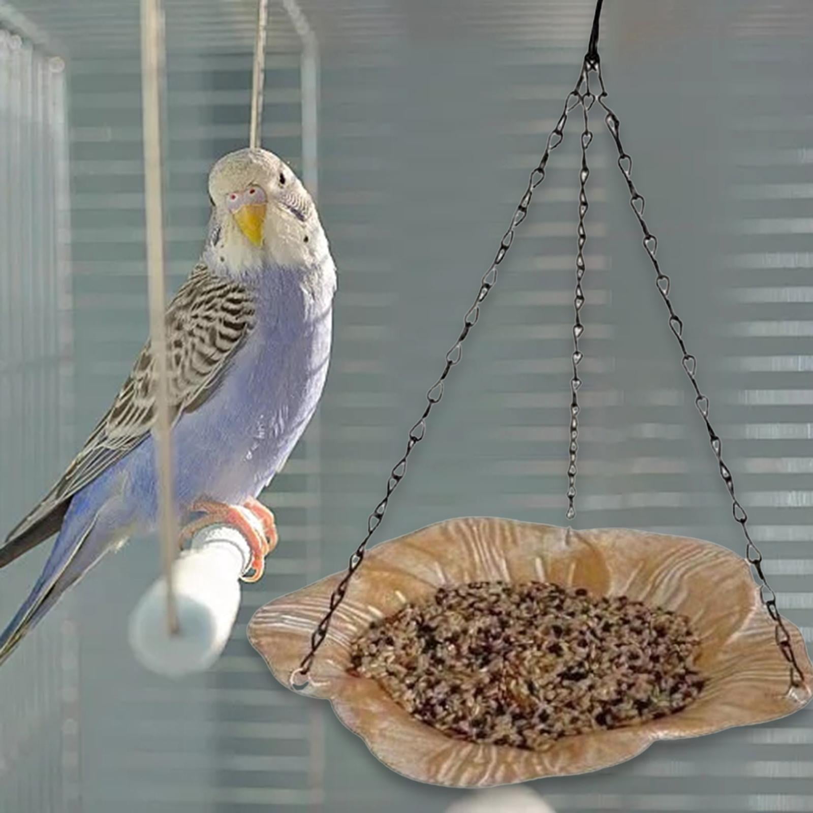 simhoa Outdoor Hanging Bird Feeder Bird Bath Bird Food Holder for Yard Lawn Outside Golden