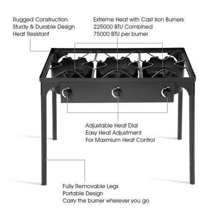 Portable Propane 225 000 Btu 3 Burner Gas Cooker Outdoor Camp Btu 3 Burner Gas Cooker Outdoor Camp