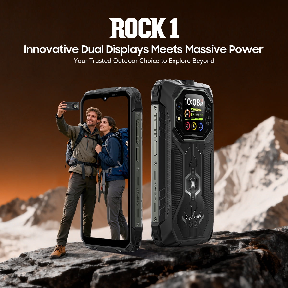 Blackview Rock 1 Android 16 Outdoor Mobile Phone without Contract 4G, 24GB + 256GB, 15000mAh Outdoor Smartphone, 6.56 Inch HD+ Dual Pantalla, 20MP + 16MP, IP68 Waterproof Construction Site Mobile