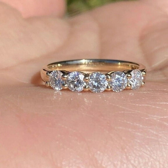 Five Stone Band Ring 2Ct Round Cut VVS1/D Diamond Lab Created Wedding Ring 14K Yellow Gold Plated 925 Silver