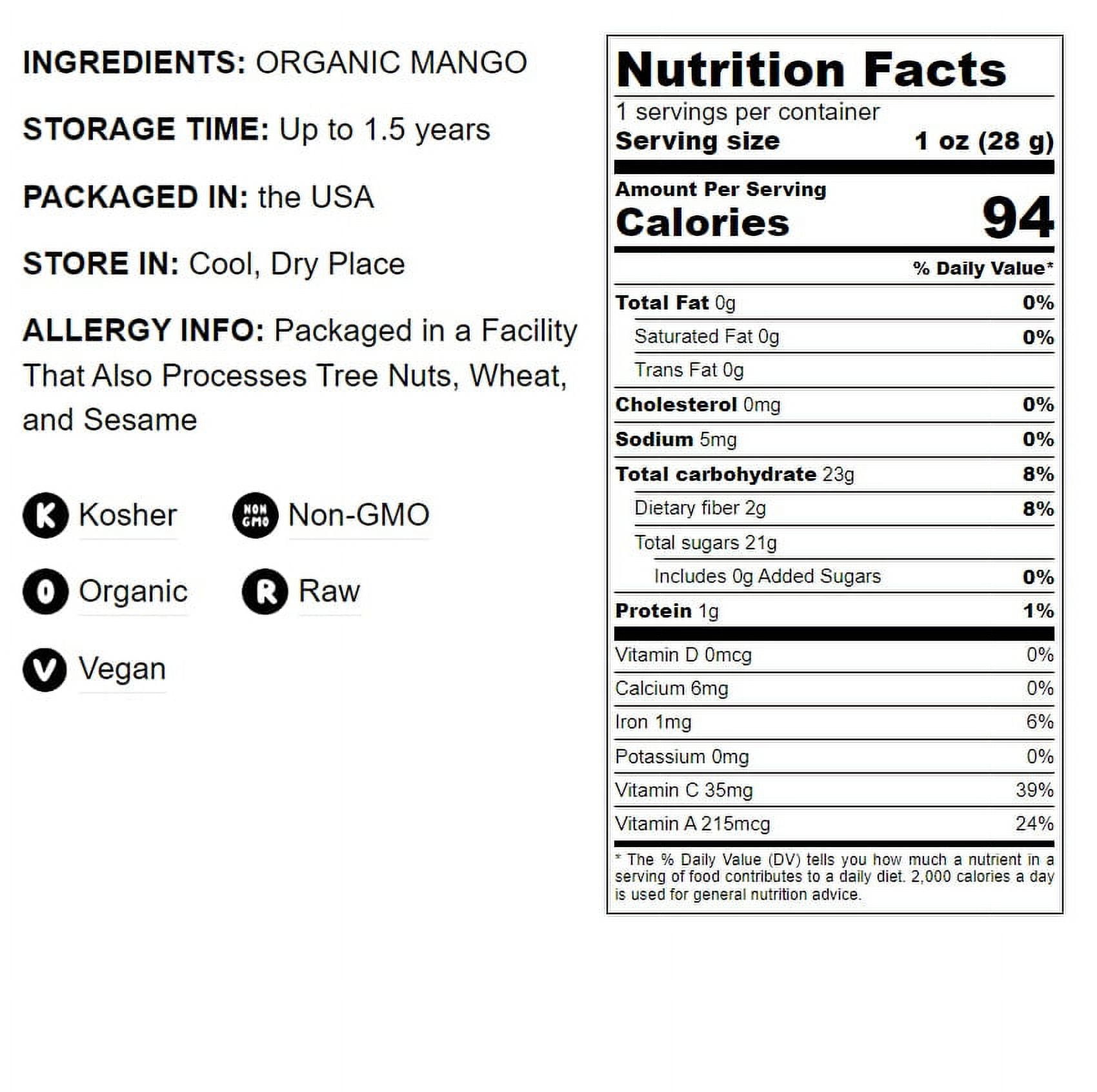 Organic Dried Mango Cheeks, 1 Pound - Non-GMO, Kosher, Raw, Vegan - by Food to Live