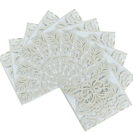 Wedding Shower Invitation Cards - 10x Elegant Square Laser Cut Floral Hollow Wedding Invitations Cards Set for Wedding Engagement Bridal Shower, Silver