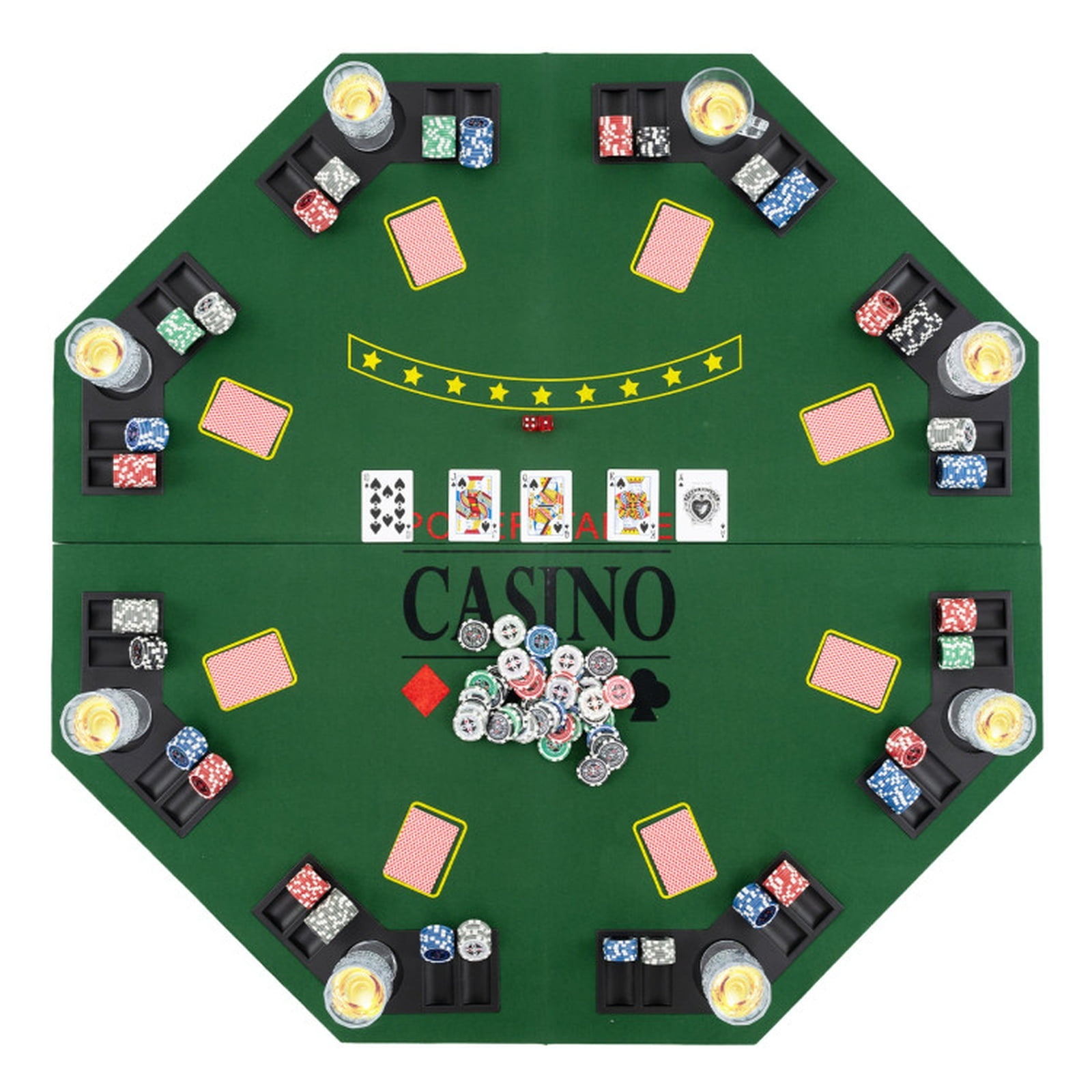 Redsmile 48 Inch 8-Player Foldable Poker Table Top with Carrying Bag Portable Round Card Game Table Topper with 8 Cup Holders and Chip Trays for Texas Holdem Home Party Green