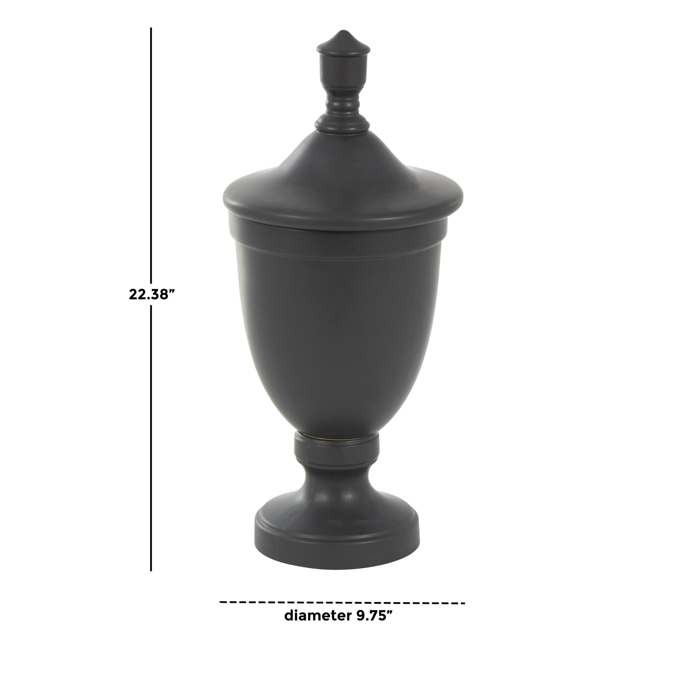 DecMode 10" x 22" Black Ceramic Fluted Urn Shaped Decorative Jars with Lid, 1-Piece