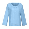 thumbnail image 3 of IROINNID On Sale Long Sleeve Pullover Shirt for Women Cotton Shirts for Women Comfortable Solid Color Tops d Loose Cotton And Linen Loose Shirt Blouse Round Neck Tops,Light Blue, 3 of 7