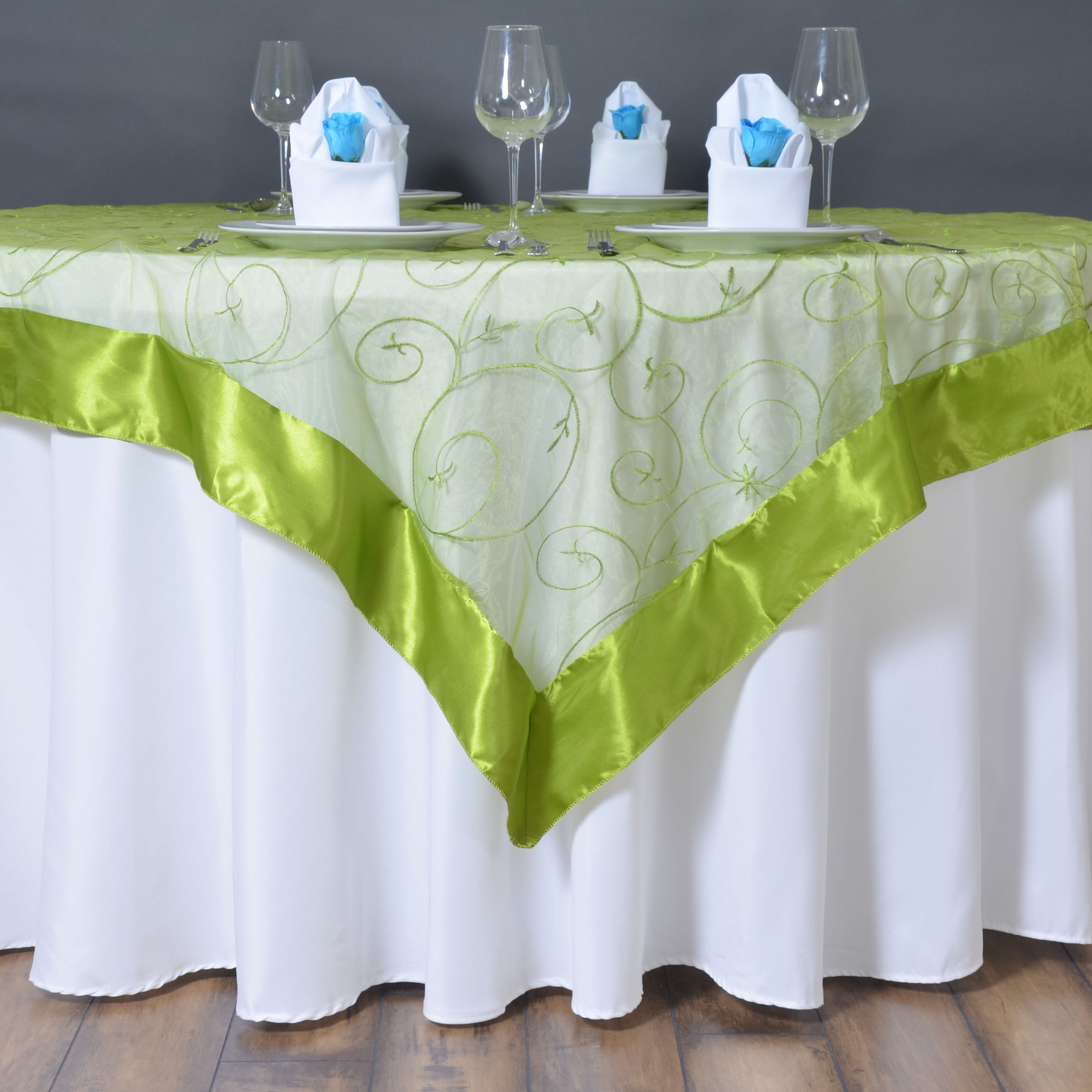 BalsaCircle 72x72" Embroidered Sheer Organza Table Overlay - Sage Green ...