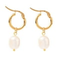 thumbnail image 2 of 2pairs 304 Stainless Steel Hoop Earrings with Rice Cultured Freshwater Pearl Beads Golden White 37mm Pin: 0.7x1mm, 2 of 3